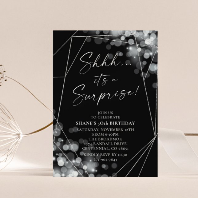 Silver Bokeh Surprise Birthday Party  Invitation (Creator Uploaded)
