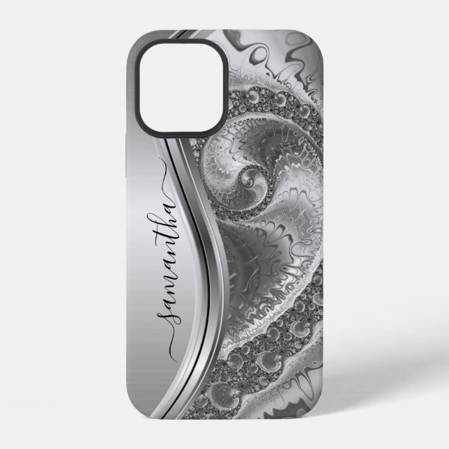 Silver Bold Metallic Handwritten Monogram Iphone Case (Back)