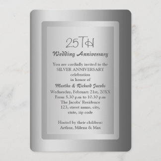 Silver Border 25th Wedding Anniversary Invitation