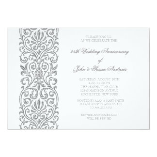 Silver Border 25th Wedding Anniversary Party Card