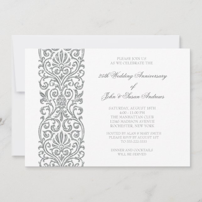Silver Border 25th Wedding Anniversary Party Invitation (Front)
