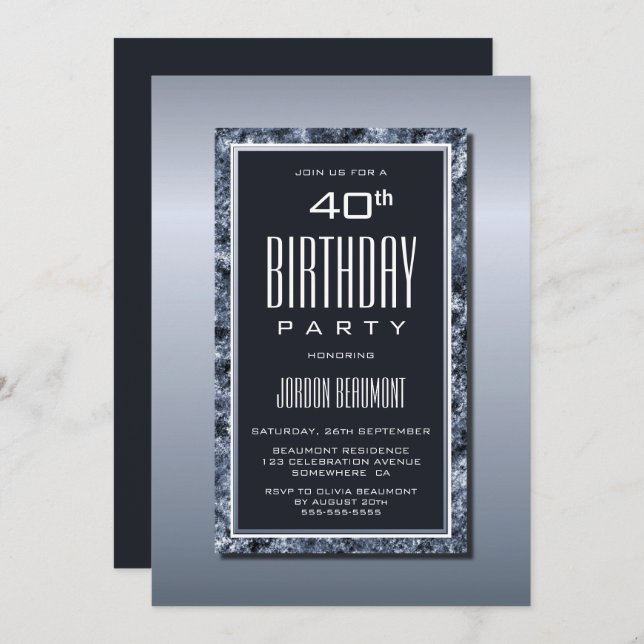 Silver Border 40th Birthday Party Invitation (Front/Back)