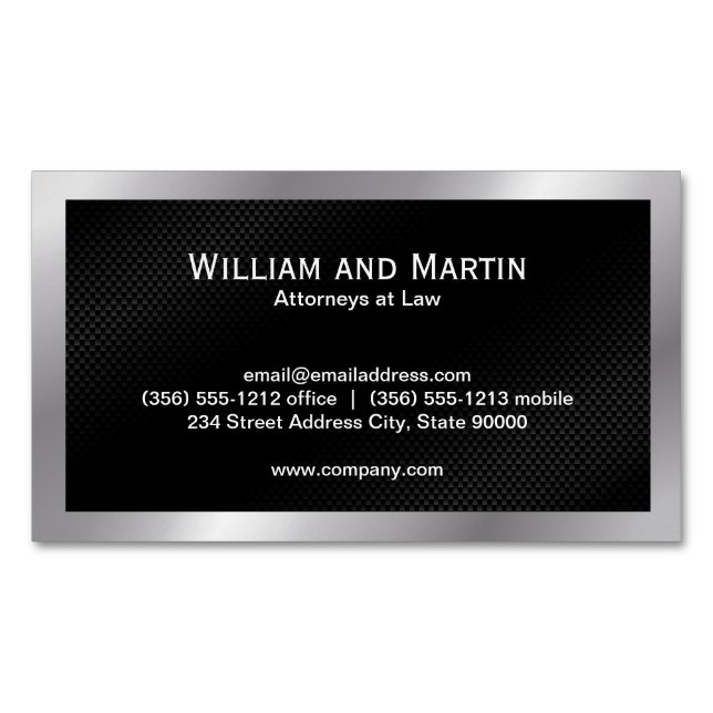 Silver Border | Black Pattern Business Card Magnet (Front)