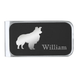 Silver Border Collie Dog Personalized Silver Finish Money Clip