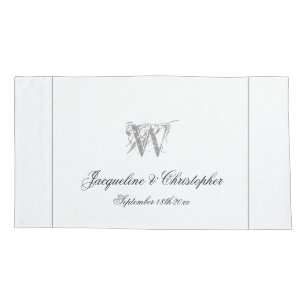 Silver Border & Monogram Names Chic Wedding Pillow Case