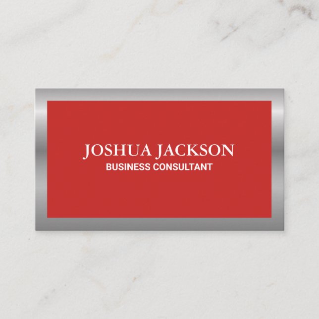 Silver Border | Red Background Business Card (Front)