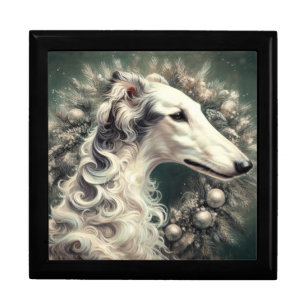 Silver Borzoi Wreath  Gift Box