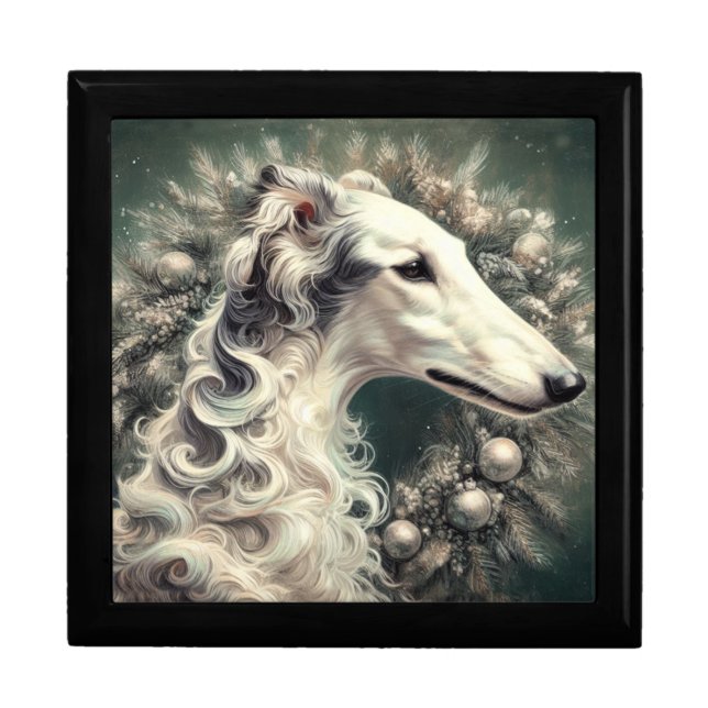 Silver Borzoi Wreath  Gift Box (Front)