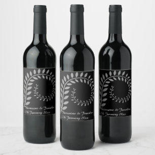 SILVER BOTANICAL BLACK CUSTOMIZABLE WINE LABEL