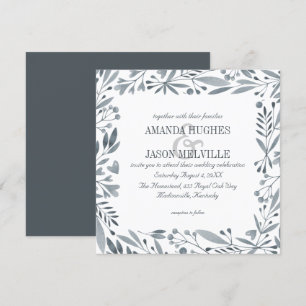 Silver Botanical Floral wedding Square Invitation