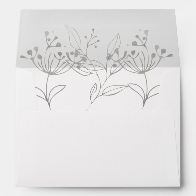 Silver Botanical Leaves Florals Elegant Wedding Envelope (Back (Bottom))