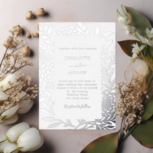 Silver botanical luxury wedding foil invitation