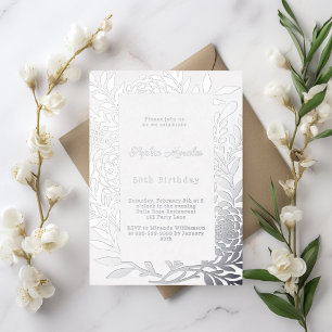 Silver botanical luxury winter birthday foil invitation