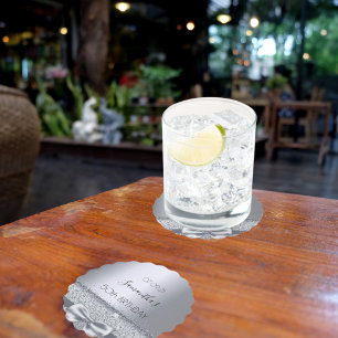 Silver bow elegant birthday party paper coaster