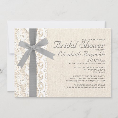 Silver Bow &amp; Lace Bridal Shower Invitations