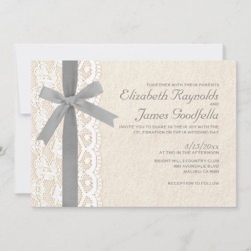 Silver Bow &amp; Lace Wedding Invitations