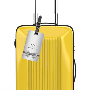 Silver bow monogram initials elegant luggage tag