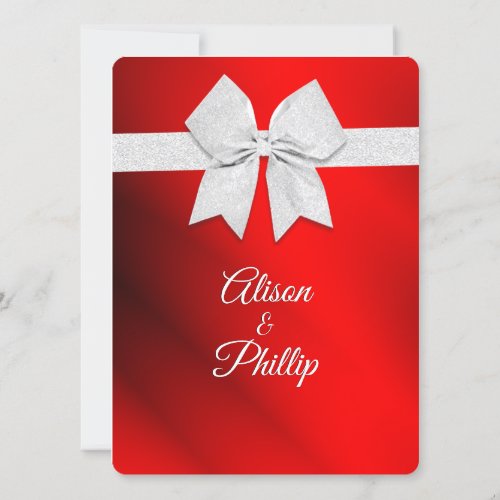 Silver Bow Red Christmas Theme Wedding Invitation