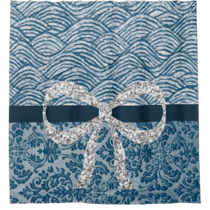 Silver bow shower curtain