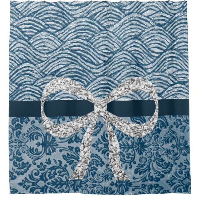 Silver bow shower curtain (Front)