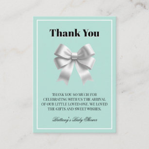Silver Bow Teal Blue Baby Shower Thank you Enclosure Card