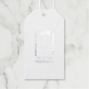 Silver Bow Tie Personalized Groomsman Proposal Foil Gift Tags