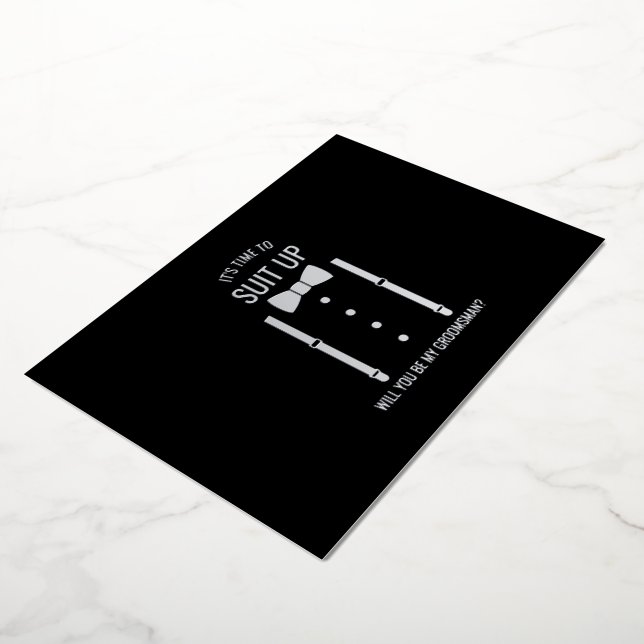 Silver Bow Tie Personalized Groomsman Proposal Foil Invitation (Rotated)