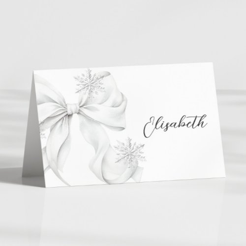 Silver Bow Winter Table Place Card 