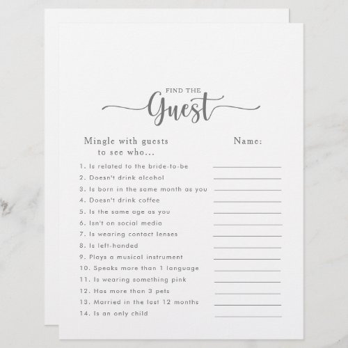 Silver Bridal Shower Find the Guest Game