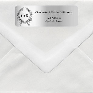 Silver bride groom initials wedding return address label