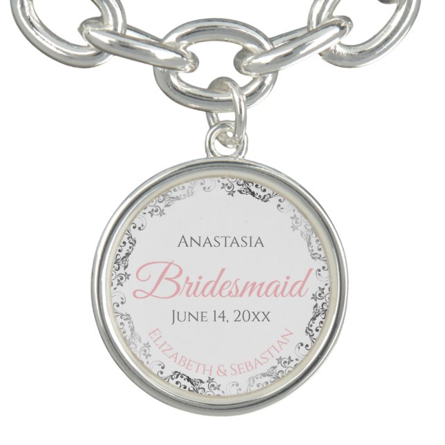 Silver Bridesmaid Charm Bracelet Wedding Favor (Design)