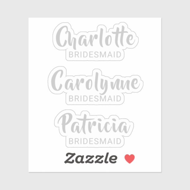 Silver Bridesmaid Name Custom-Cut Vinyl Sticker (Sheet)