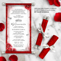 Silver Bright Red Quince DIY Scroll Invitations