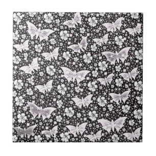 silver,bright, shiny, butterflies, exclusive ceramic tile