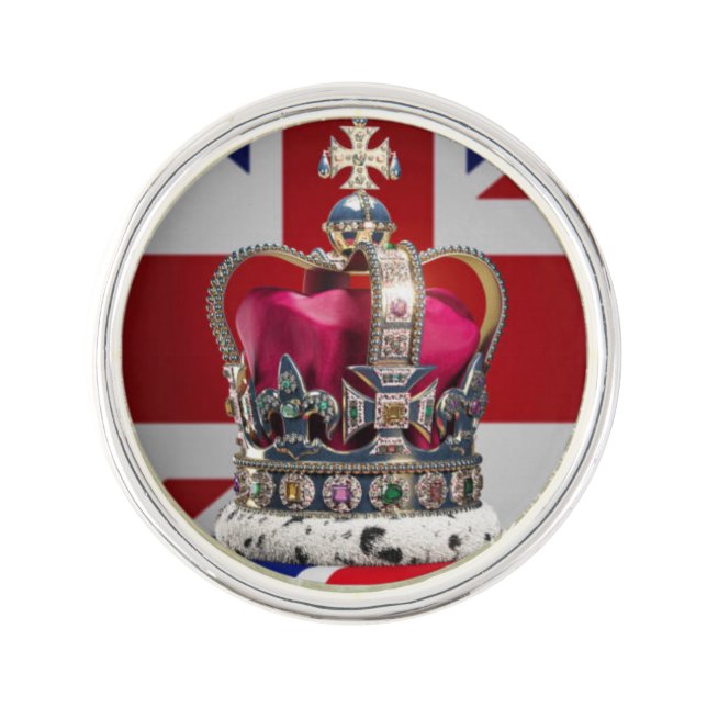 Silver British royalty crown lapel pin luxurious (Front)