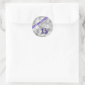 Silver Brocade Fifteenth Birthday Purple ID382 Classic Round Sticker (Bag)