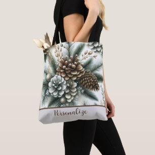 Silver Brown Pinecones Elegant Personalized Tote Bag