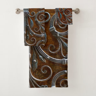 Silver brown wood funky looking door bath towel set