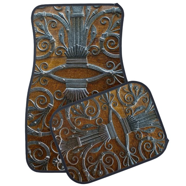 Silver brown wood funky looking door car mat (Set)