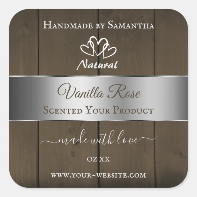 Silver Brown Wood Grain Product Packaging Labels (Front)