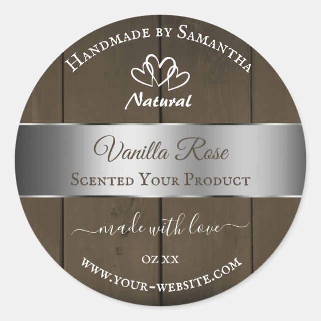 Silver Brown Wood Grain Product Packaging Labels (Front)