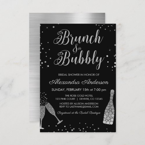Silver Brunch  Bubbly Bridal Shower Invitation