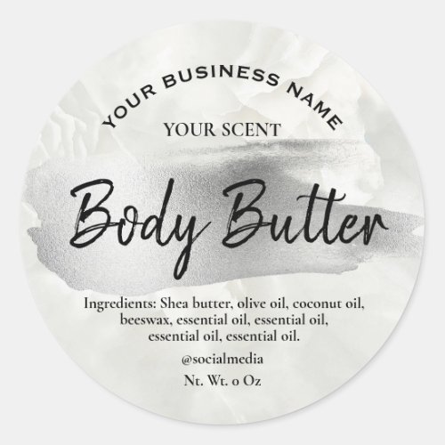 Silver Brush Accent Marble Body Butter Labels