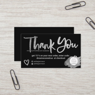 Silver brush font black chic order thank you business card