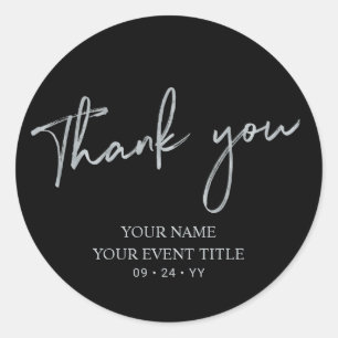 Silver Brush Script Birthday Party Thank you Favor Classic Round Sticker