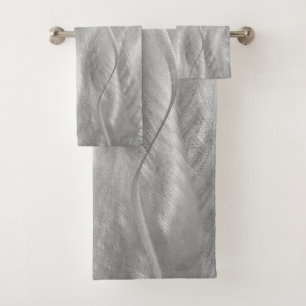 Silver Brushed Metal Abstract Bath Towel Set
