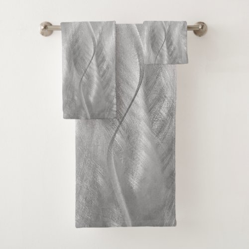 Silver Brushed Metal Abstract Bath Towel Set
