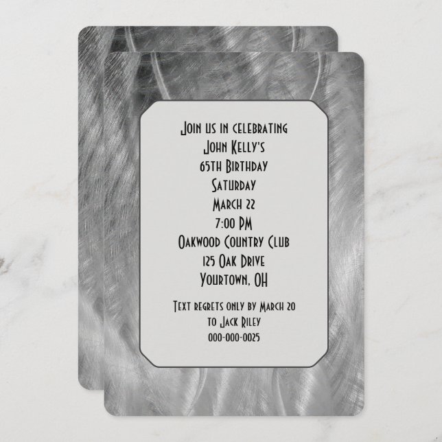 Silver Brushed Metal Abstract Birthday Party Invitation (Front/Back)