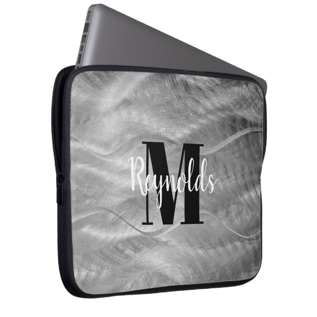 Silver Brushed Metal Abstract Silver Finish Laptop Sleeve (Front Right)