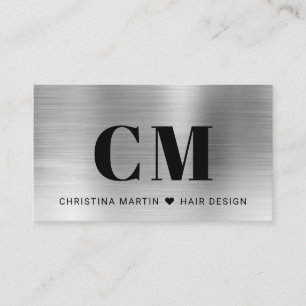 Silver Brushed Metal Bold Typography Monogram Business Card